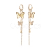 Glass Butterfly Dangle Hoop Earrings with Clear Cubic Zirconia EJEW-TA00153-03-2