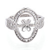 Oval Brass Micro Pave Clear Cubic Zirconia Adjustable Ring Settings KK-T076-69P-2