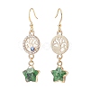 Natural Gemstone Star with Evil Eye Dangle Earrings EJEW-JE05069-4
