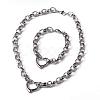 Tarnish Resistant Heart 304 Stainless Steel Link Necklaces and Bracelets Jewelry Sets SJEW-F132-08P-1