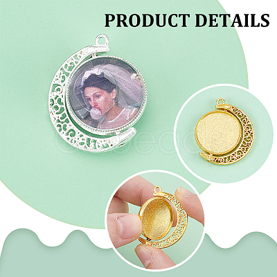 DIY Blank Dome Alloy Flat Round with Mooon Pendant Making Kits DIY-UN0006-45-1