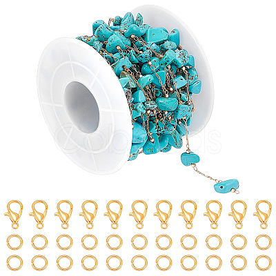 DIY Brass Synthetic Turquoise Chips Beaded Cable Chains Bracelets/Necklaces Making Kits DIY-UN0007-47-1