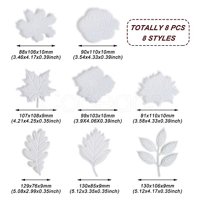 8Pcs 8 Styles Flower & Leaf DIY Cup Mat Silicone Molds DIY-FW0001-25-1