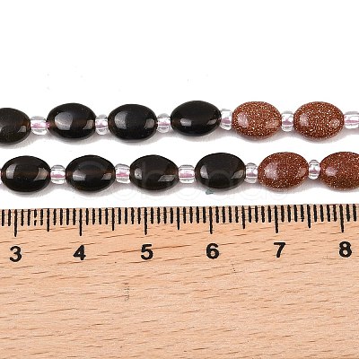 Cherry Quartz Glass & Natural Labradorite & Synthetic Goldstone & Obsidian Beads Strands G-Z135-A04-1