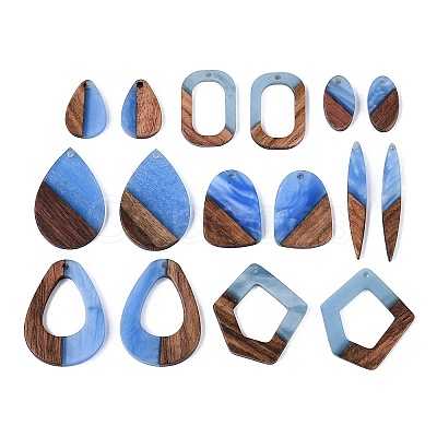 16Pcs 8 Styles Opaque Resin & Walnut Wood Pendants RESI-N053-10-1