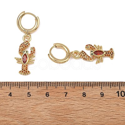 Lobster Brass Micro Pave Cubic Zirconia Dangle Hoop Earrings EJEW-JE07171-1