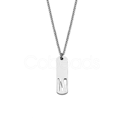 304 Stainless Steel Rectangle with Laser Cut Initial Pendant Necklaces FS-WG71FEF-17-1