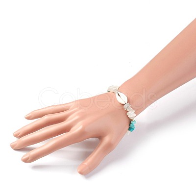 Synthetic Turquoise(Dyed) & Natural White Moonstone Chip Braided Bead Bracelets BJEW-JB04080-03-1