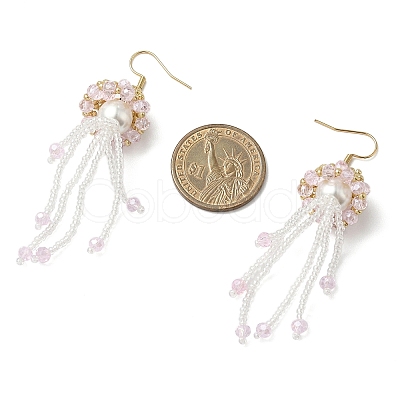 304 Stainless Steel Glass Seed Beads Jellyfish Dangle Earrings EJEW-MZ00553-01-1