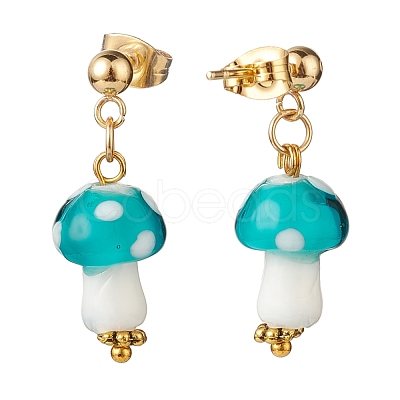 Handmade Lampwork Mushroom Dangle Stud Earrings EJEW-JE04928-1