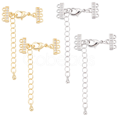 4Pcs 2 Colors Brass Micro Pave Clear Cubic Zirconia Ends with Chains FIND-BBC0005-22A-1