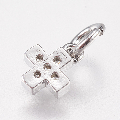 Brass Micro Pave Cubic Zirconia Tiny Cross Charms ZIRC-E147-61P-1
