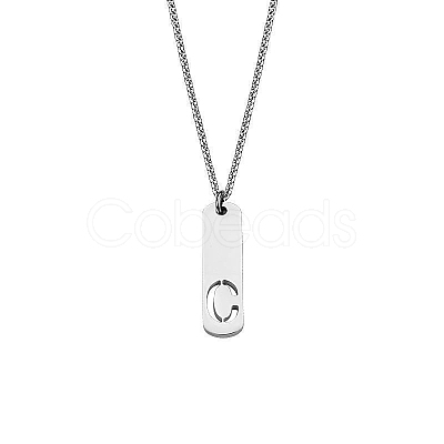 304 Stainless Steel Rectangle with Laser Cut Initial Pendant Necklaces FS-WG71FEF-07-1