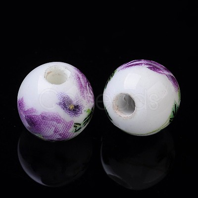 Floral Printed Porcelain Beads PORC-Q199-8mm-01-1