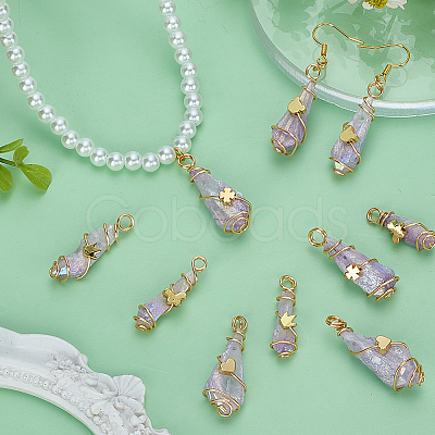 10Pcs 5 Styles Electroplated Natural Quartz Crystal Copper Wire Wrapped Pendants PALLOY-FG00005-1