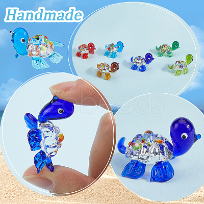 6Pcs 6 Colors Glass 3D Tortoise Figurines GLAA-SP0001-24-1