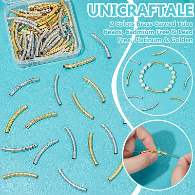 60Pcs 2 Colors Brass Curved Tube Beads KK-UN0004-25-1