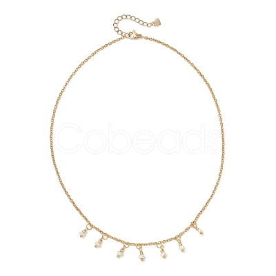 Natural Pearl Rice Pendant Bib Necklaces with 304 Stainless Steel Cable Chains NJEW-JN05944-1