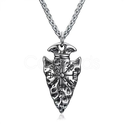 Vintage 304 Stainless Steel Viking Arrowhead Pendant Necklaces for Men WG2716D-01-1