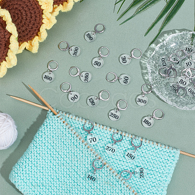 30Pcs Transparent Acrylic Flat Round with Number Pendant Locking Stitch Markers HJEW-BC00089-1