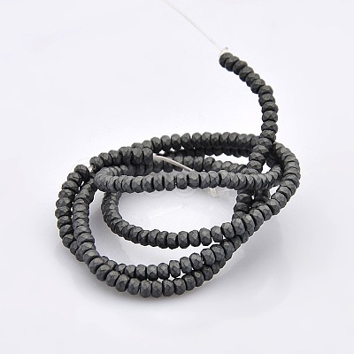 Faceted Matte Style Electroplate Non-magnetic Synthetic Hematite Rondelle Beads Strands G-P061-31-1