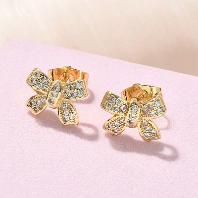 Brass Micro Pave Clear Cubic Zirconia Stud Earrings EJEW-D305-18G-1