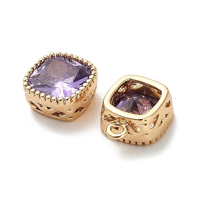 Brass Micro Pave Clear Cubic Zirconia Charms KK-B110-01G-01-1
