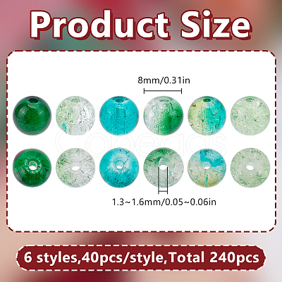 240Pcs 6 Colors Spray Printed Crackle Glass Beads CCG-HY0001-02B-1
