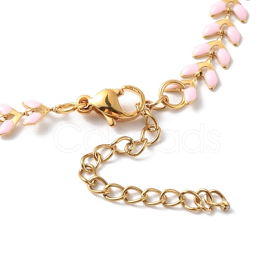 Enamel Ear of Wheat Link Chain Necklace NJEW-P220-02G-03-1