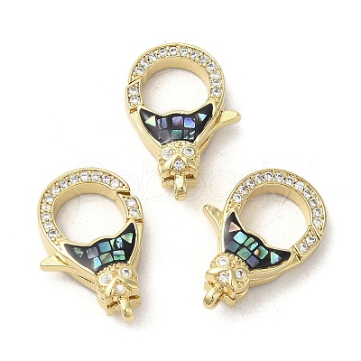 Brass Micro Pave Clear Cubic Zirconia Lobster Claw Clasps KK-K385-009G-1