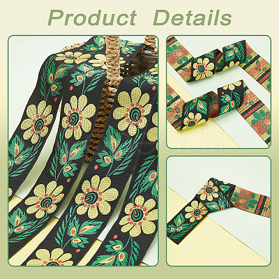 Ethnic Style Flower Pattern Polyester Ribbon OCOR-WH0047-47-1
