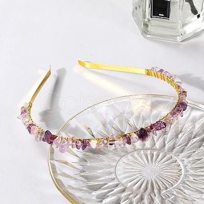 Wire Wrapped Natural Amethyst Chip Hair Bands PW-WG27230-13-1