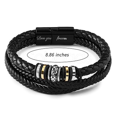 Word Love You Forever Leather Braided Triple Layer Multi-strand Bracelet JB751A-1