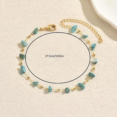 Beach Natural Turquoise Chip Beads Brass Anklets for Women GS4287-1-1