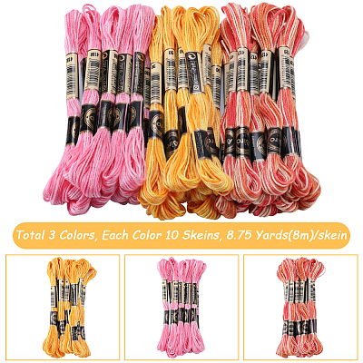 Gorgecraft 30 Skeins 3 Colors 6-Ply Polyester Embroidery Floss OCOR-GF0003-43B-1