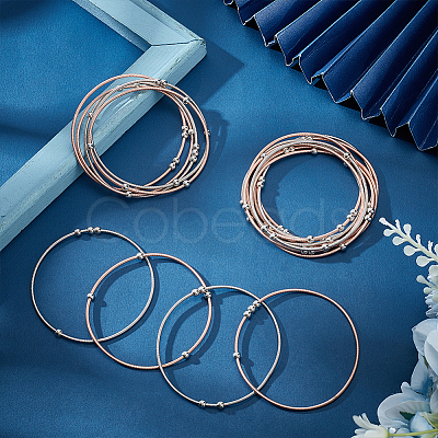 20Pcs 2 Colors Stainless Steel Satellite Chains Stretch Bracelets Set for Women BJEW-UN0001-35-1