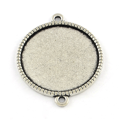 Tibetan Style Alloy Flat Round Cabochon Connector Settings TIBE-Q038-001D-AS-RS-1