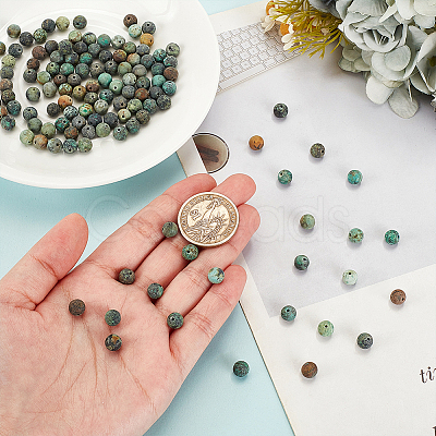 Frosted Natural African Turquoise(Jasper) Round Beads Strands G-OC0001-79B-1