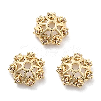 Rack Plating Flower Brass Micro Pave Clear Cubic Zirconia Bead Caps KK-H449-65G-02-NR-1
