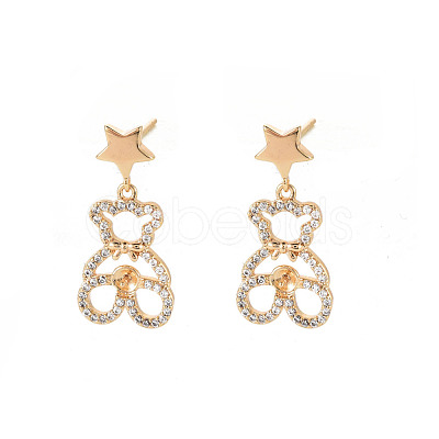 Brass Micro Pave Clear Cubic Zirconia Stud Earring Findings KK-S356-620G-NF-1