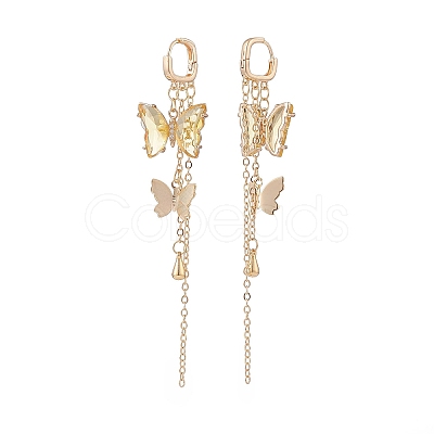 Glass Butterfly Dangle Hoop Earrings with Clear Cubic Zirconia EJEW-TA00153-03-1