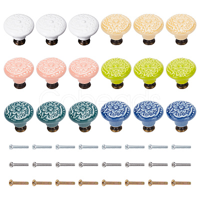 18Pcs 6 Color Round Embosssed Porcelain Drawer Handles DIY-CP0007-41-1