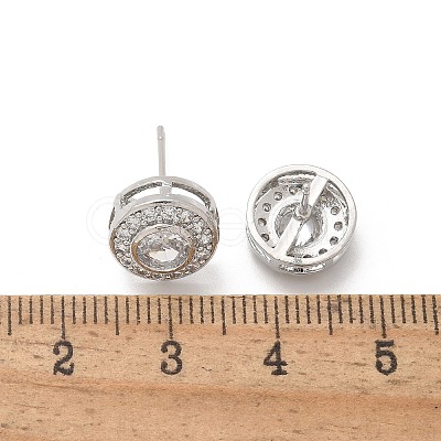 Brass Micro Pave Clear Cubic Zirconia Stud Earrings X-EJEW-Q015-10P-1