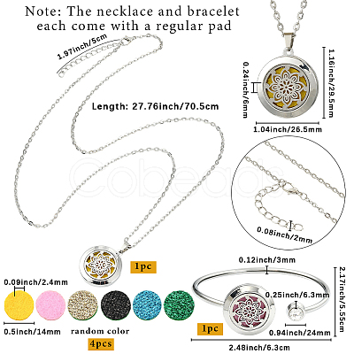 1Pc Stainless Steel Open Cuff Bangles & 1Pc Stainless Steel Pendant Neclace AJEW-SC0004-06B-1