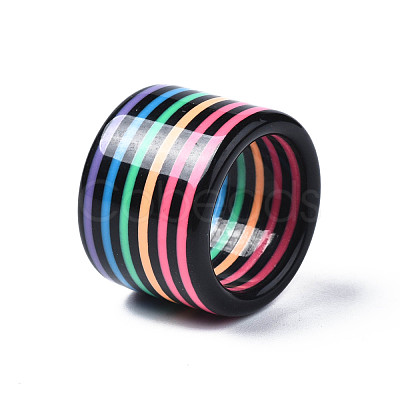 Resin Stripe Pattern Wide Band Finger Ring for Women RJEW-T022-009-1