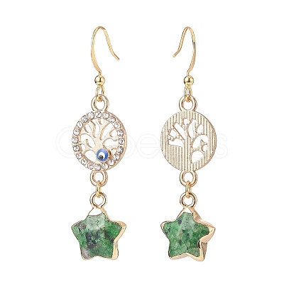 Natural Gemstone Star with Evil Eye Dangle Earrings EJEW-JE05069-1