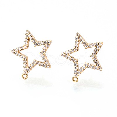 Brass Micro Pave Clear Cubic Zirconia Star Stud Earring Findings KK-T071-21G-1