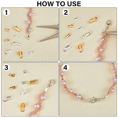 1200Pcs 4 Style Iron Folding Crimp Ends IFIN-SP0001-07-1