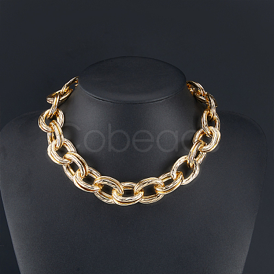 1Pc Zinc Alloy Twisted Double Ring Cable Chain Necklaces for Women NJEW-SP0001-12KCG-1