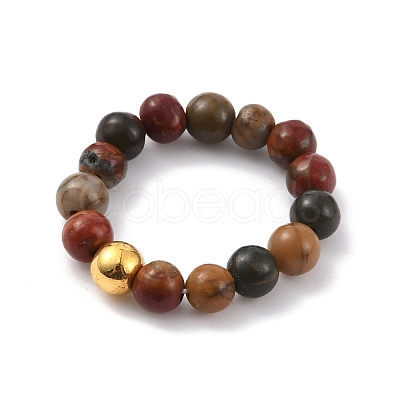 Natural Bloodstone Round Beaded Stretch Ring for Women RJEW-WH0014-01G-1